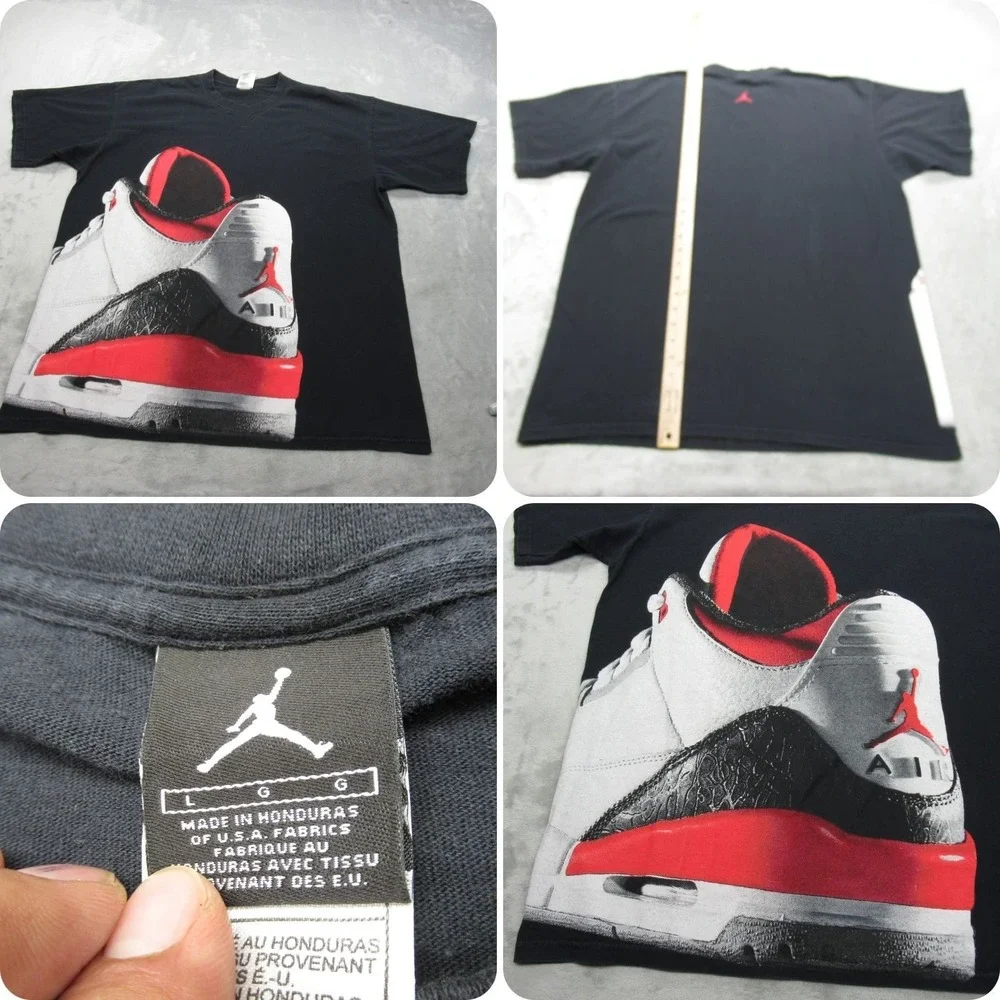 Air Jordan Shirt Men Large Black Cotton Graphic Print Short Sleeve Fade VTG RARE